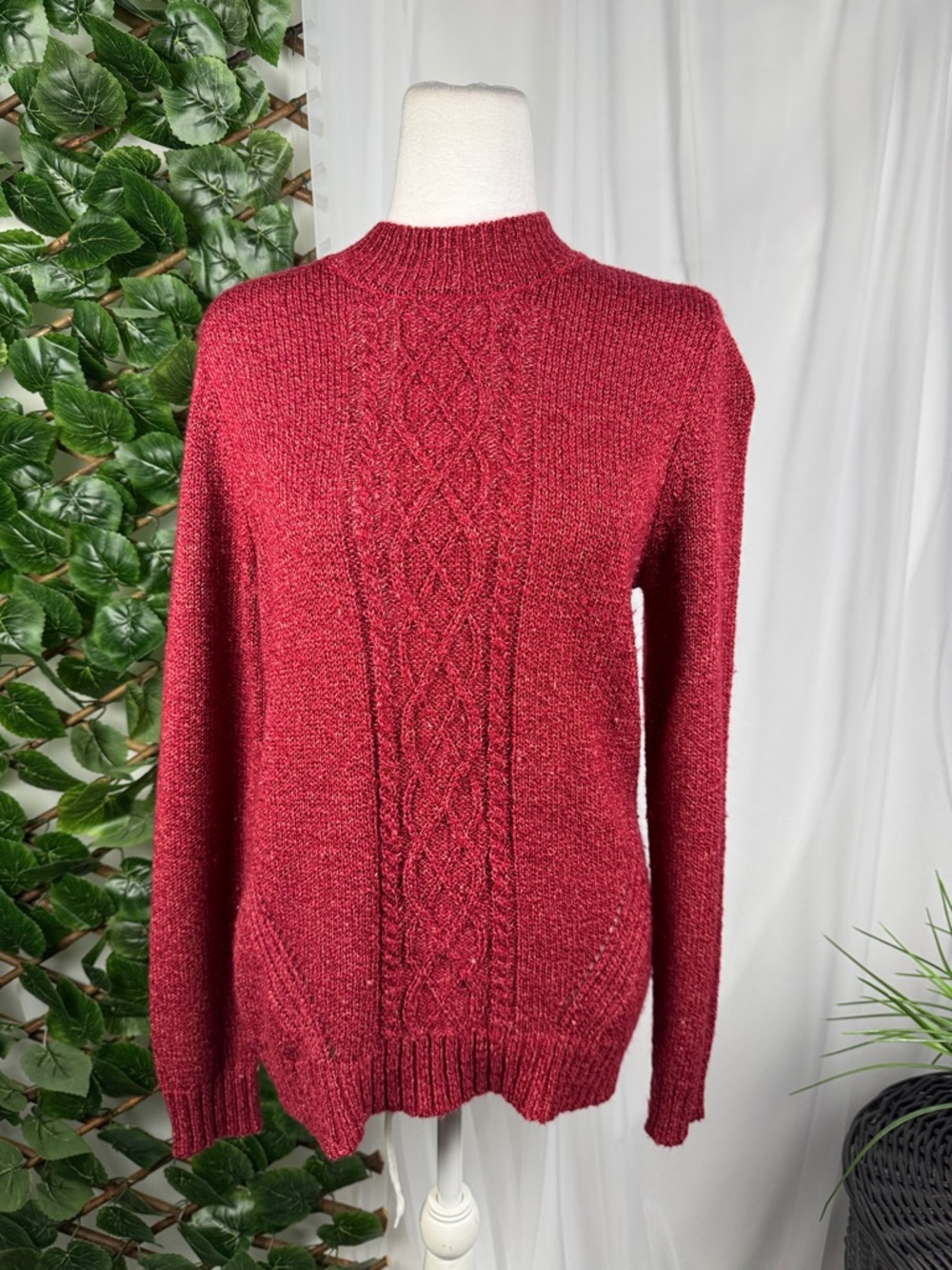Women's Red Cable-Front Turtleneck Sweater